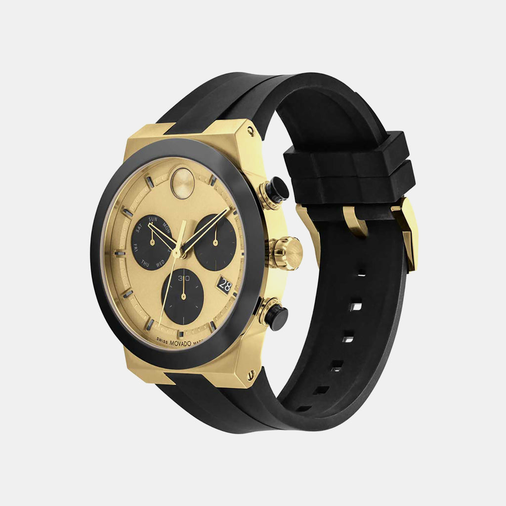 Bold Fusion Men Quartz Gold Dial Chronograph Silicone Watch 3600895