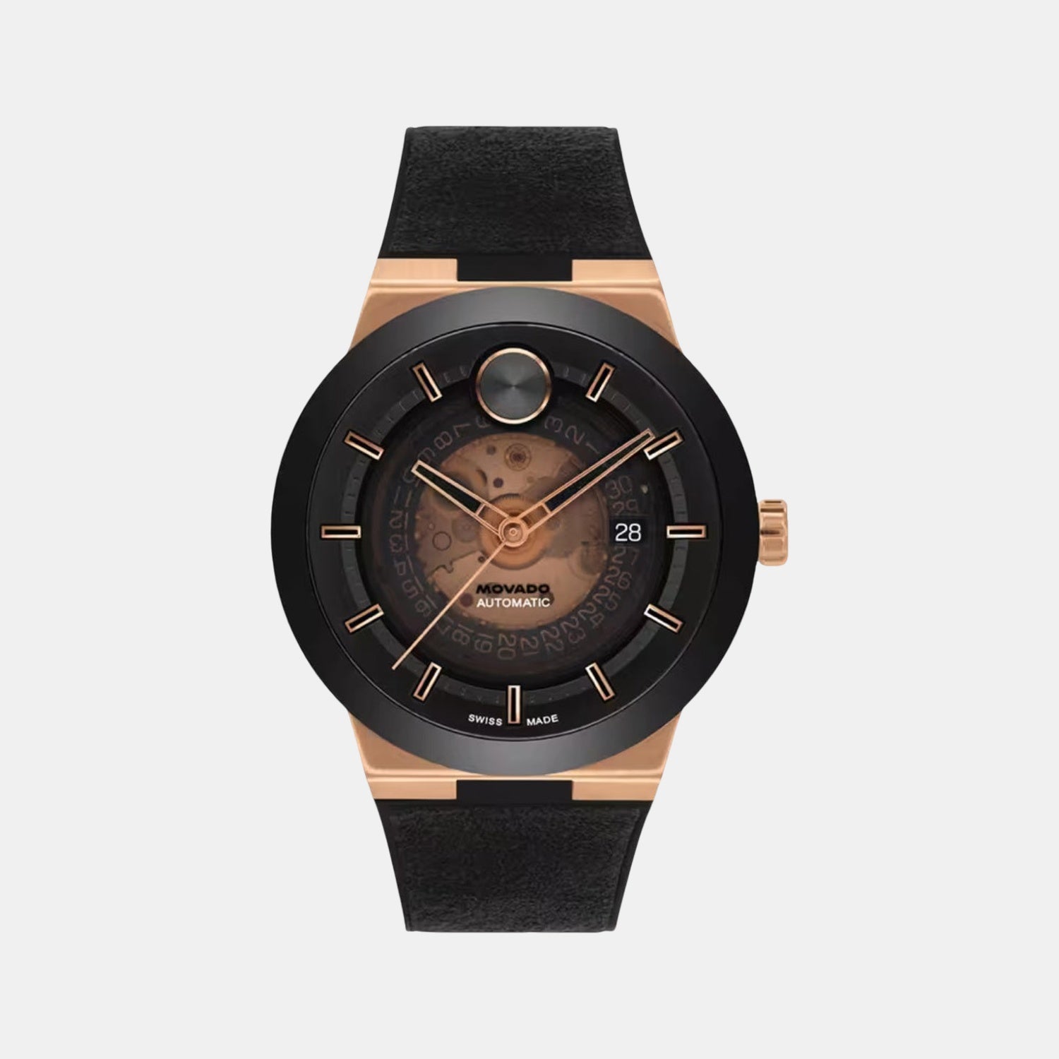 Bold Fusion Men Quartz Black And Rose Gold Transparent Dial Analog Rubber Watch 3600947