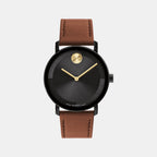 Bold Men Quartz Black Dial Analog Leather Watch 3601083