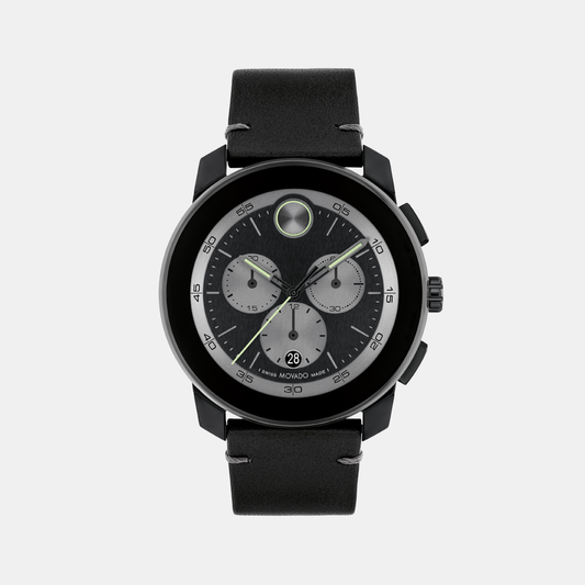 Men Quartz Black Dial Chronograph Leather Watch 3601092