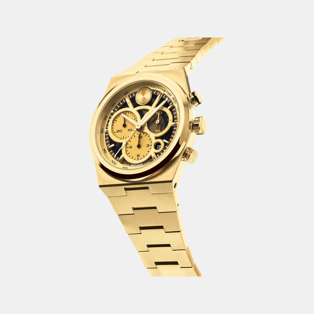 Bold Men Quartz Yellow Light & Black Dial Chronograph Stainless Steel Watch 3601185