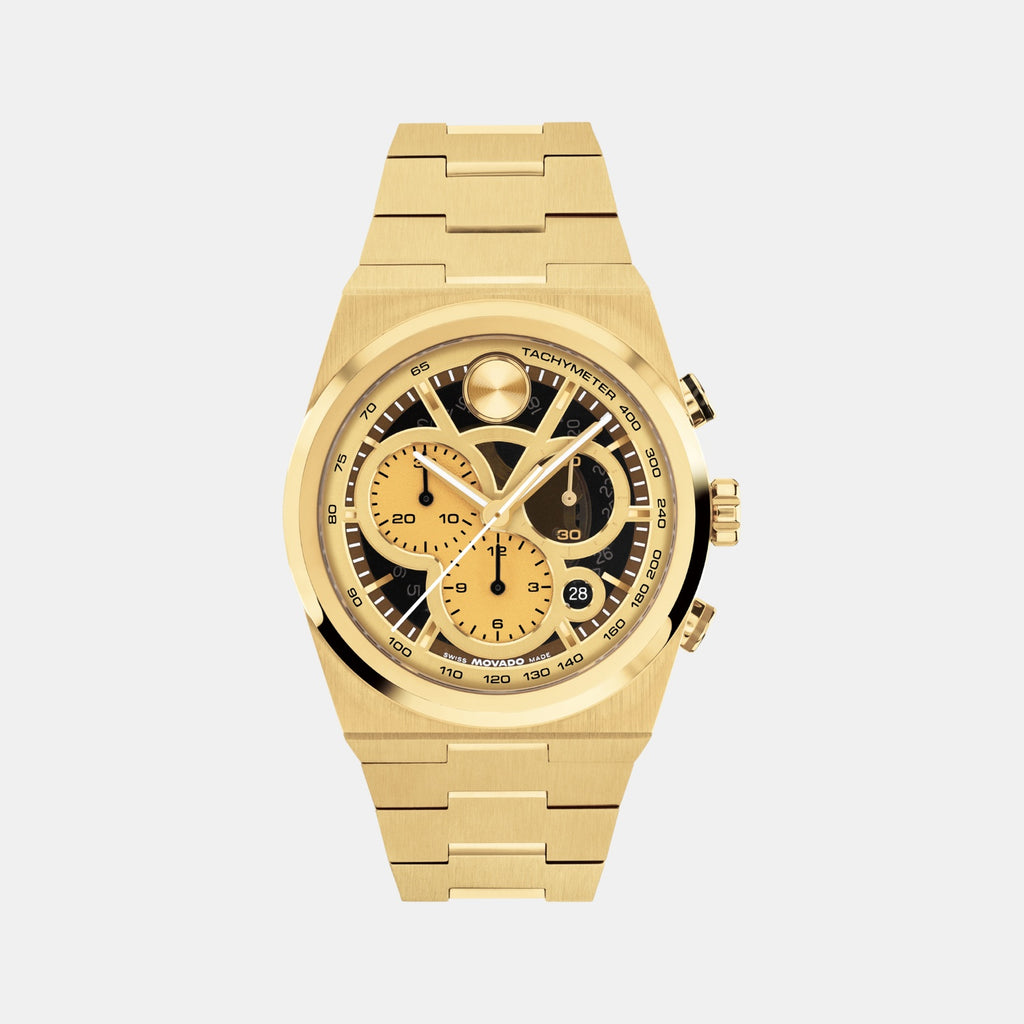 Bold Men Quartz Yellow Light & Black Dial Chronograph Stainless Steel Watch 3601185