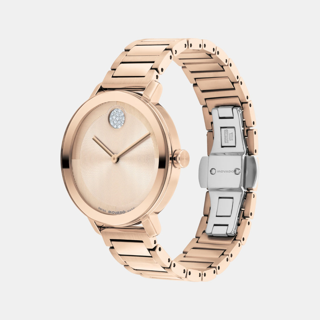 Bold Women Quartz Light Rose Gold Dial Analog Stainless Steel Watch 3601266