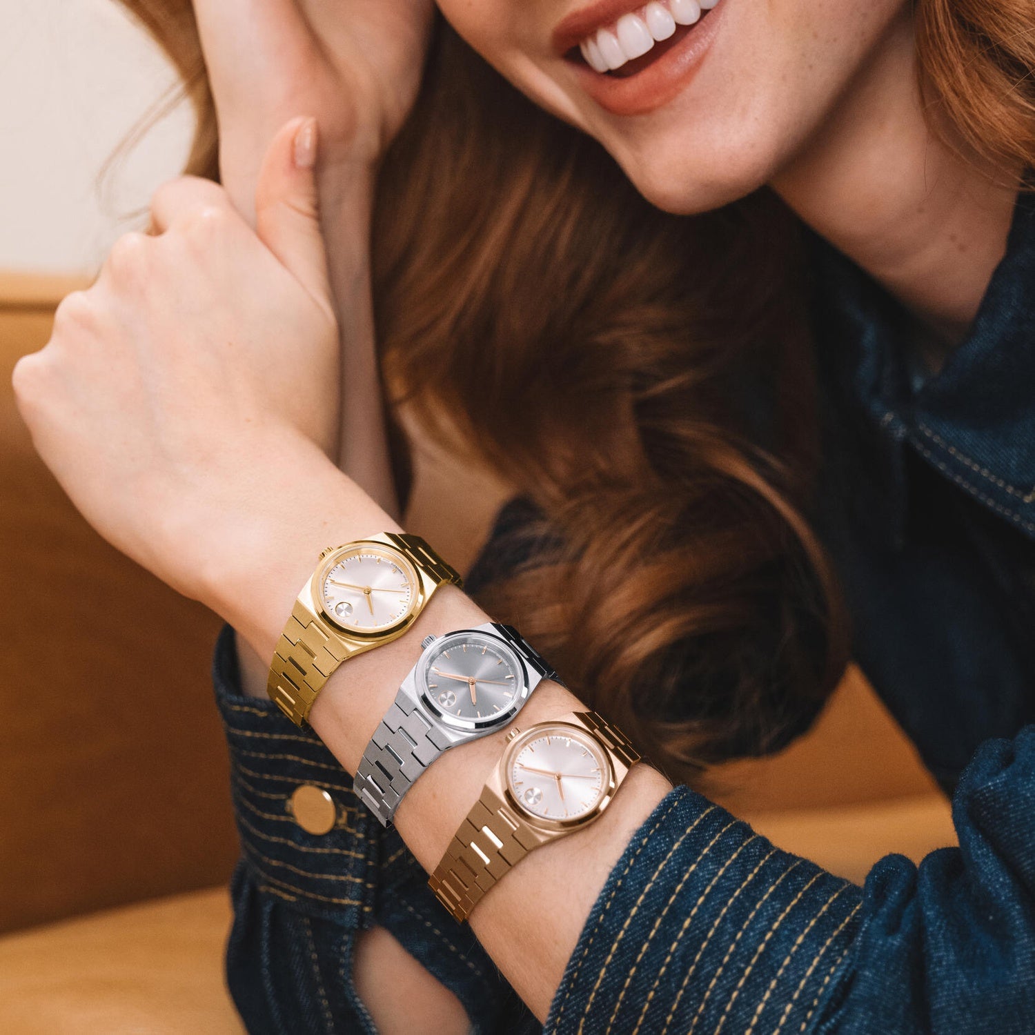 Bold Quest Women Quartz Champagne Dial Analog Stainless Steel Watch 3601294