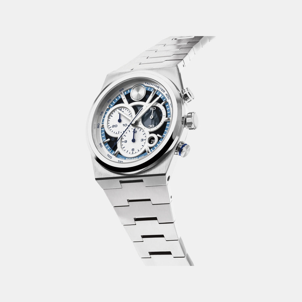 Bold Men Quartz Silver & Blue Dial Chronograph Stainless Steel Watch 3601304