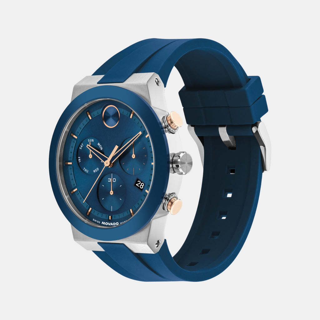 Bold Men Quartz Blue Dial Chronograph Silicone Watch 3601331