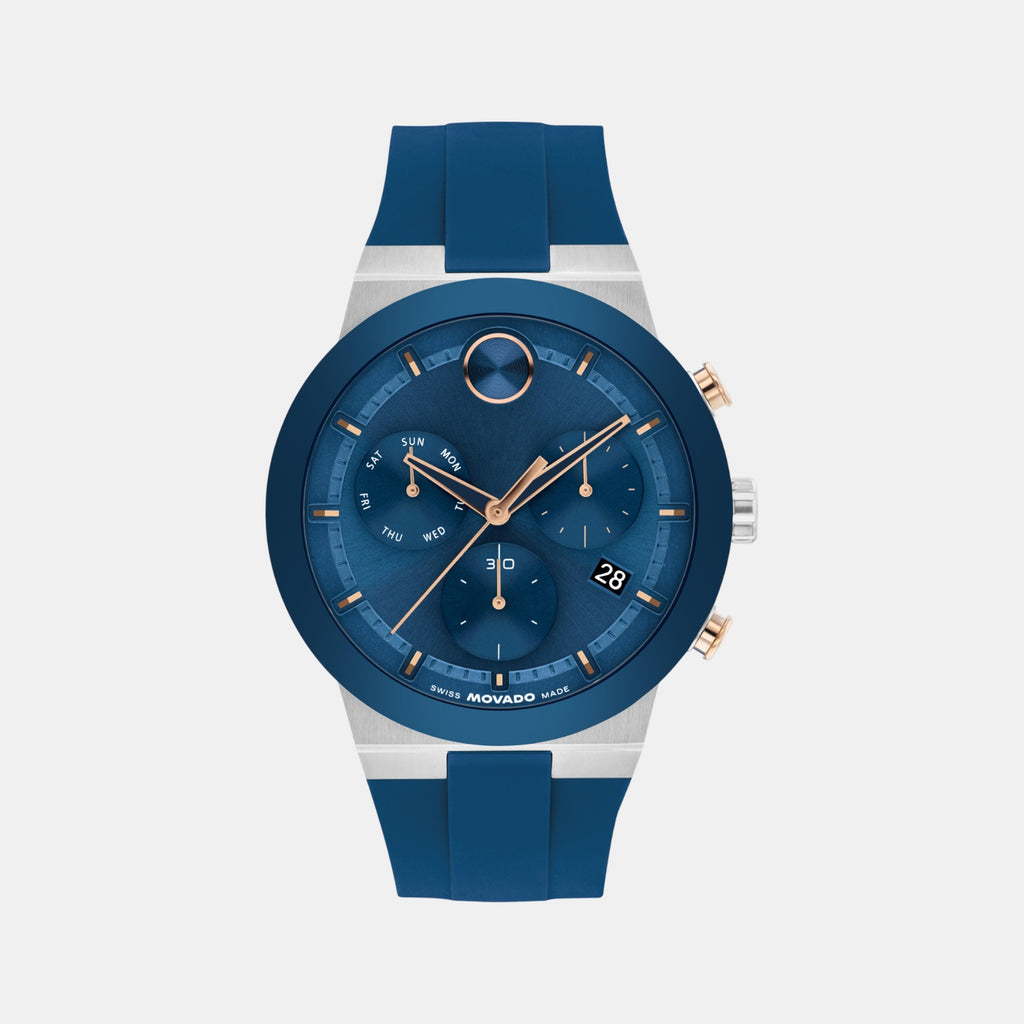 Bold Men Quartz Blue Dial Chronograph Silicone Watch 3601331