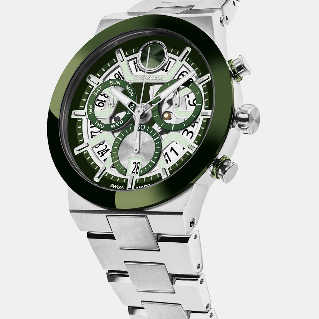 Bold Men Quartz Green Dial Chronograph Stainless Steel Watch 3601398
