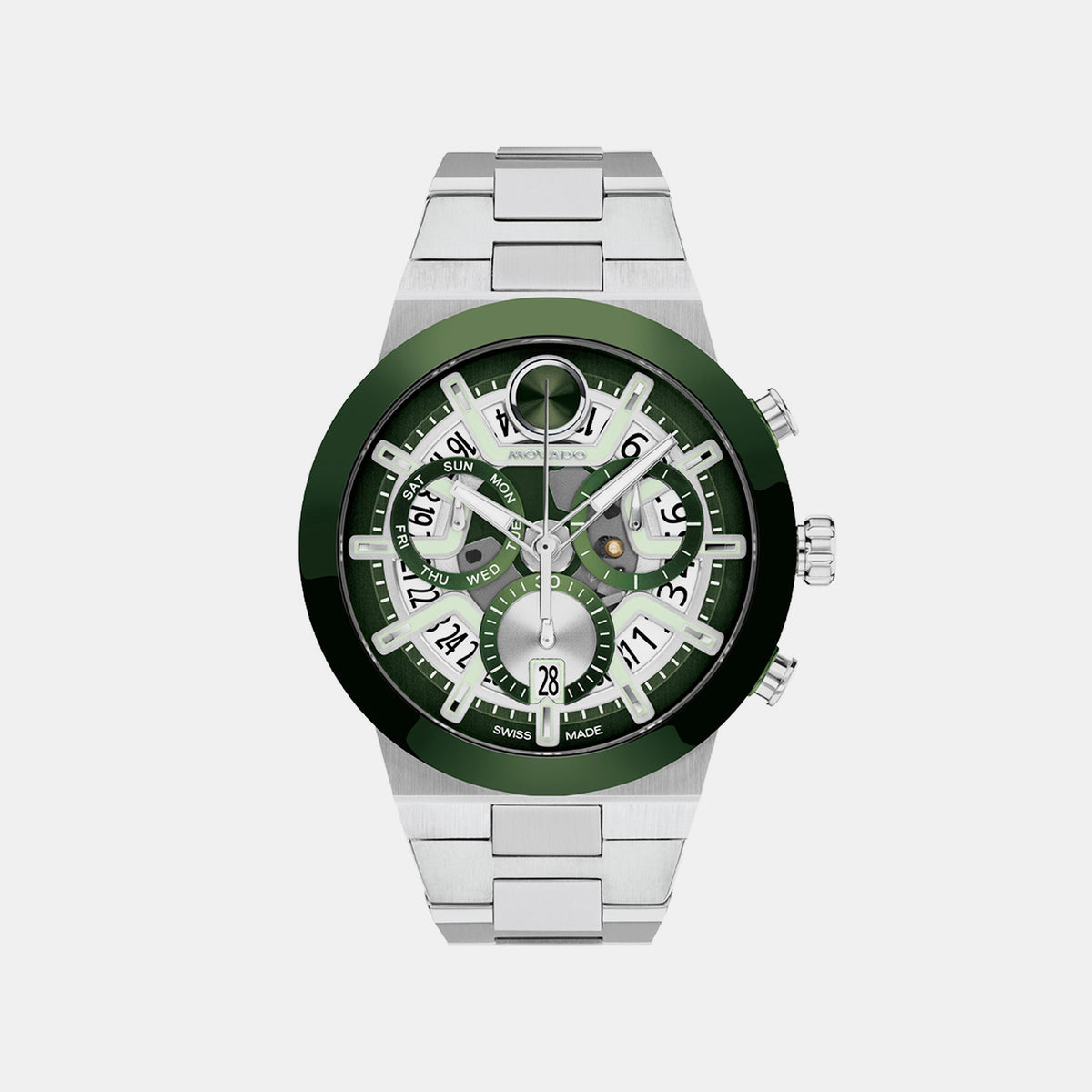 Bold Men Quartz Green Dial Chronograph Stainless Steel Watch 3601398
