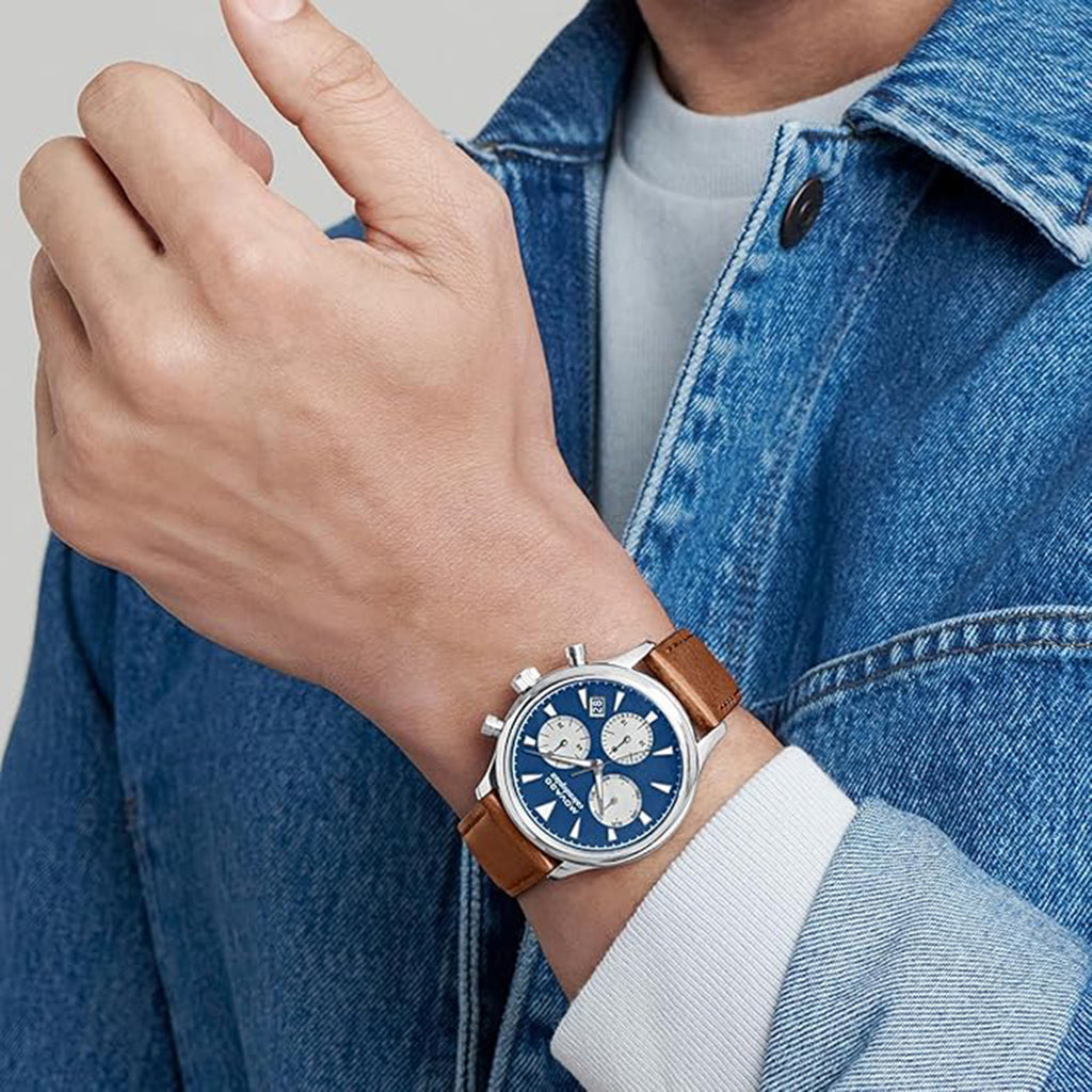 Heritage Men Quartz Blue Dial Chronograph Leather Watch 3650113