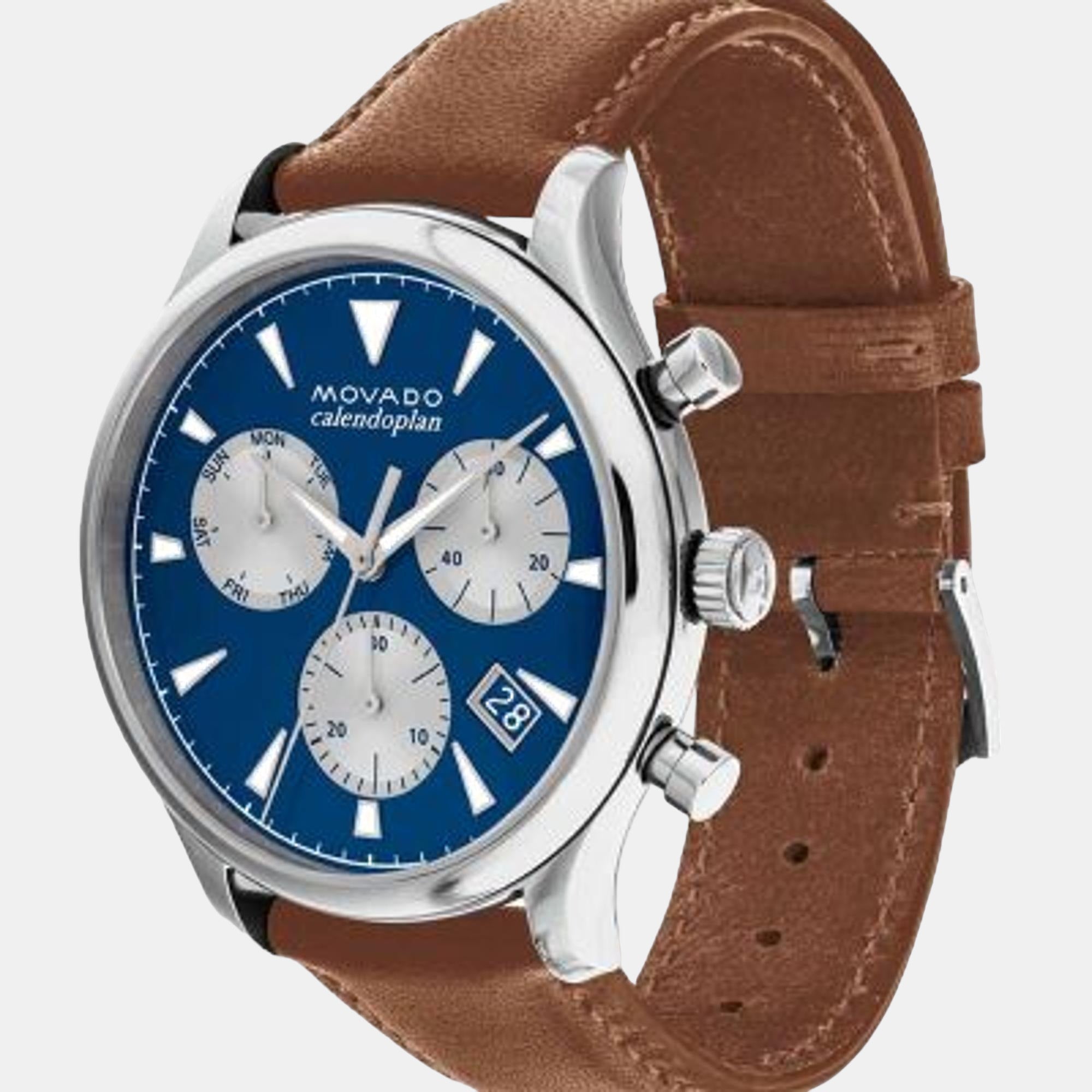 Calendoplan S Heritage Men Quartz Blue Dial Chronograph Leather Watch 3650113
