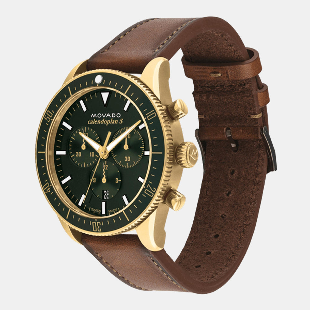 Calendoplan S Heritage Men Quartz Green Dial Chronograph Leather Watch 3650122