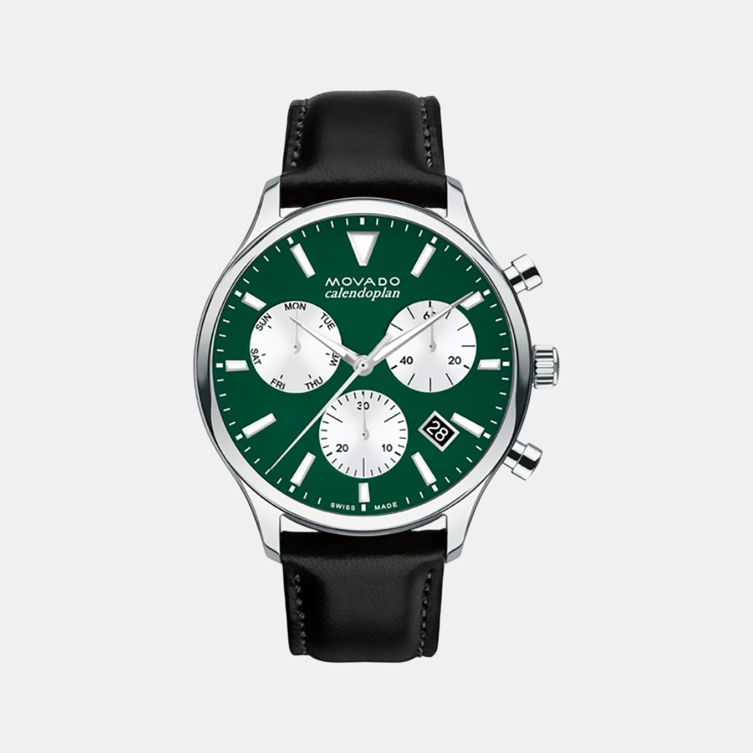 Calendoplan Heritage Men Quartz Green Dial Chronograph Leather Watch 3650149