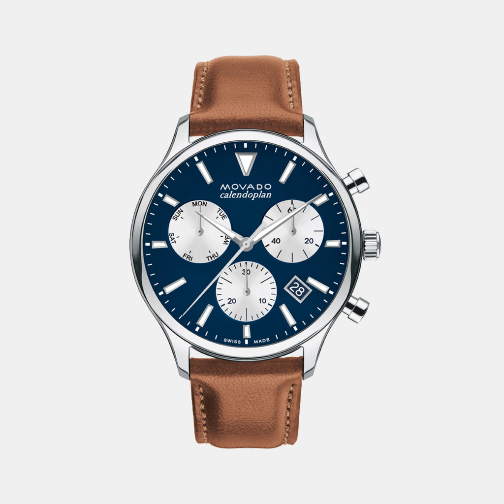 Heritage Men Quartz Blue Dial Chronograph Leather Watch 3650161