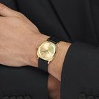 Heritage Kingmatic Unisex Quartz Champagne Dial Analog Leather Watch 3650173