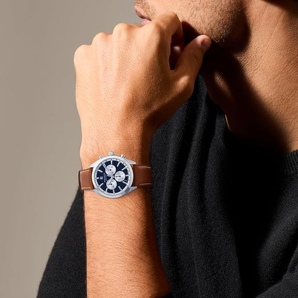 Heritage Men Quartz Blue Dial Chronograph Leather Watch 3650181