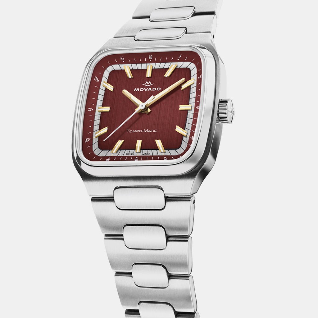 Heritage Tempo-matic Men Automatic Red Dial Analog Stainless Steel Watch 3650266