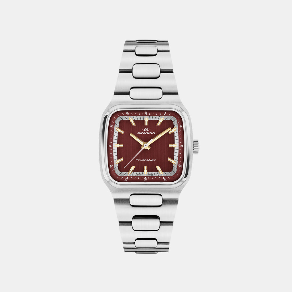 Heritage Tempo-matic Men Automatic Red Dial Analog Stainless Steel Watch 3650266
