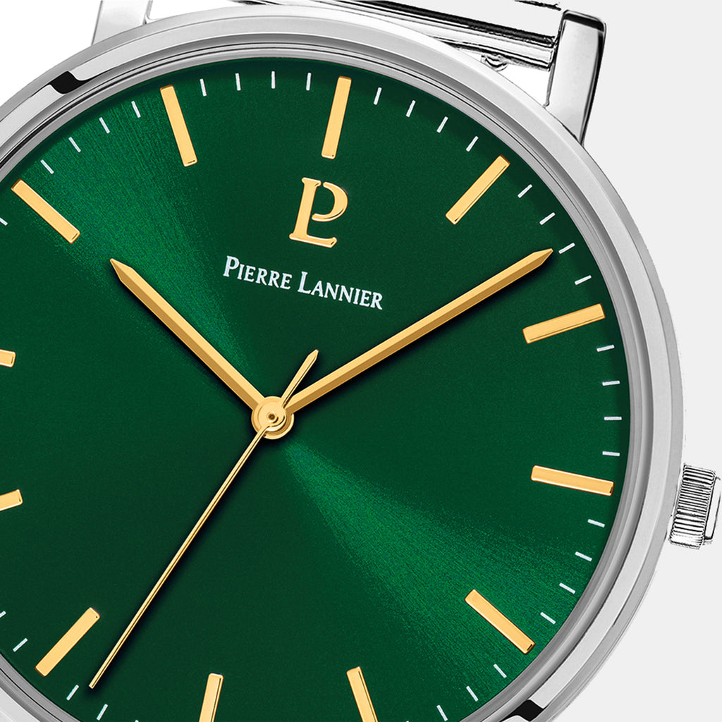 Essential Men Quartz Green Dial Analog Stainless Steel Watch 386C171