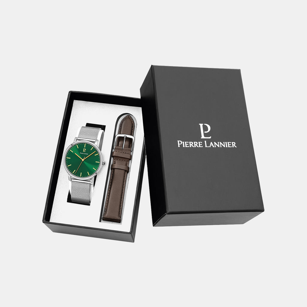 Essential Men Quartz Green Dial Analog Stainless Steel Watch 386C171