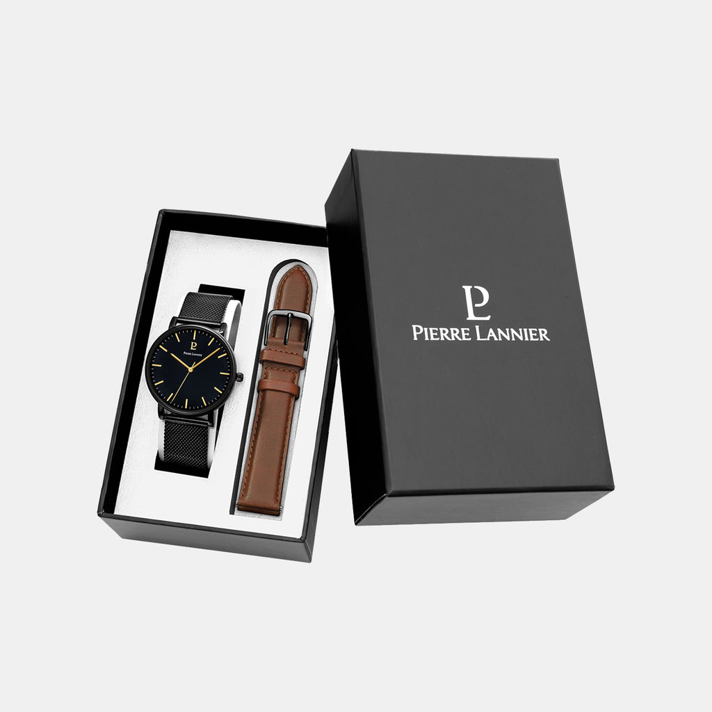Essential Men Quartz Black Dial Analog Stainless Steel Watch 388C439