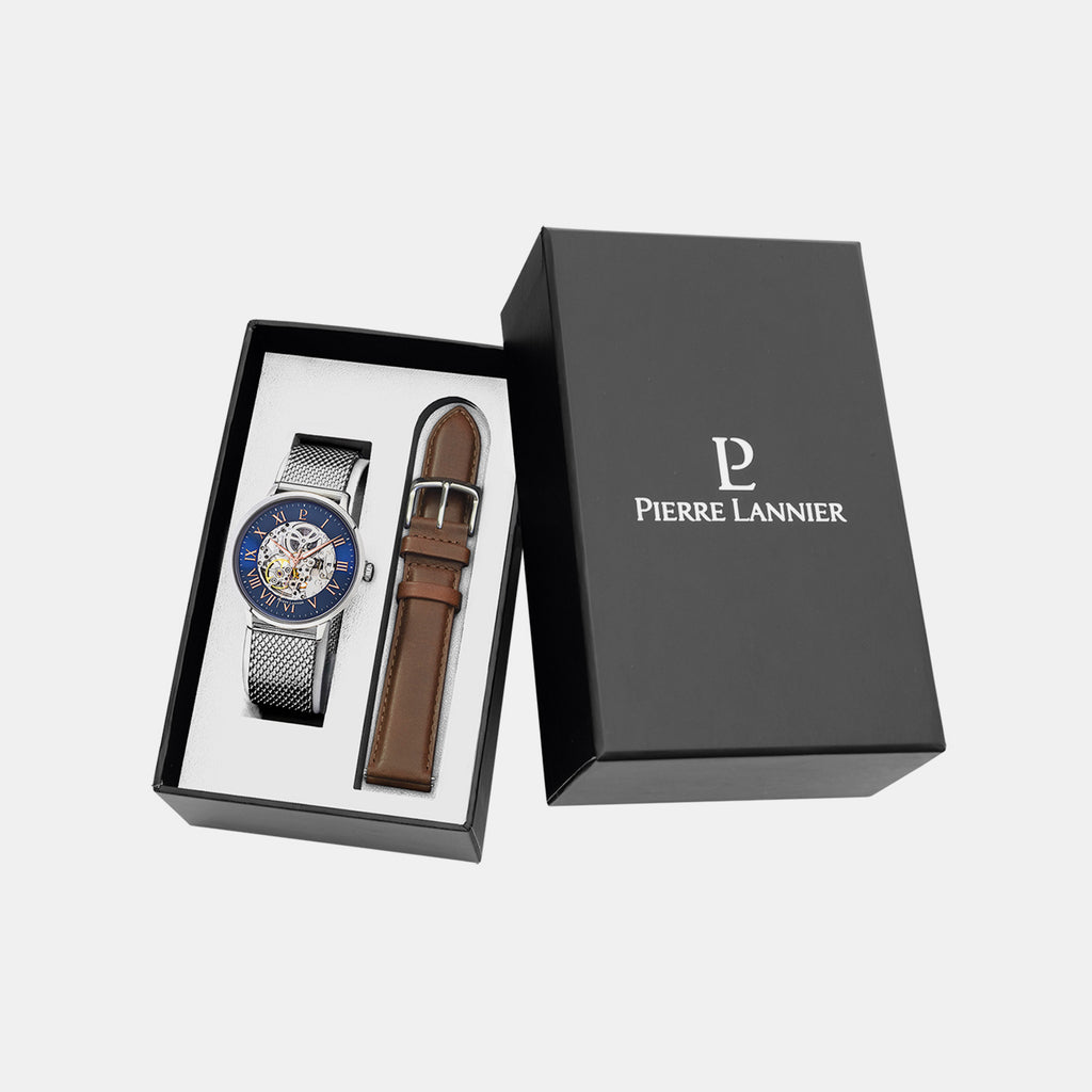 Men Automatic Blue Dial Analog Mesh Watch 391C168