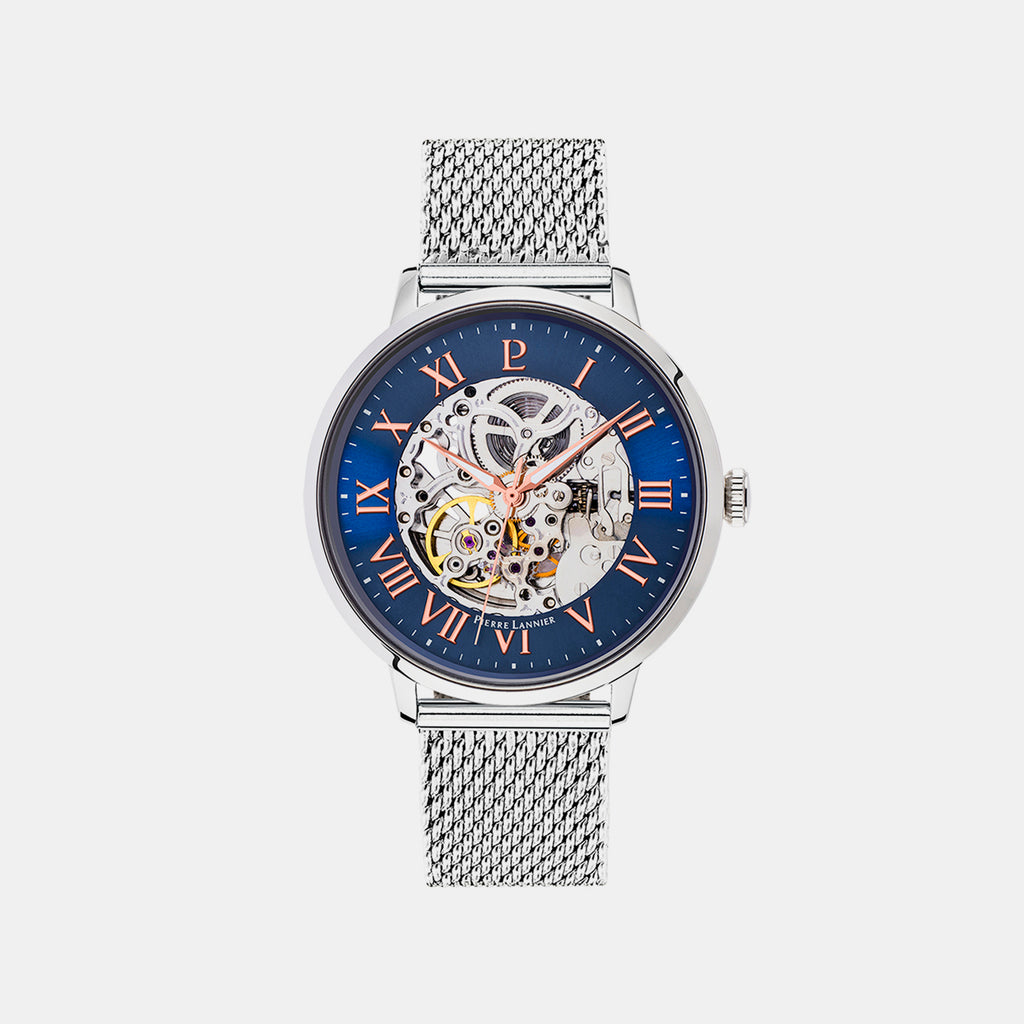 Men Automatic Blue Dial Analog Mesh Watch 391C168