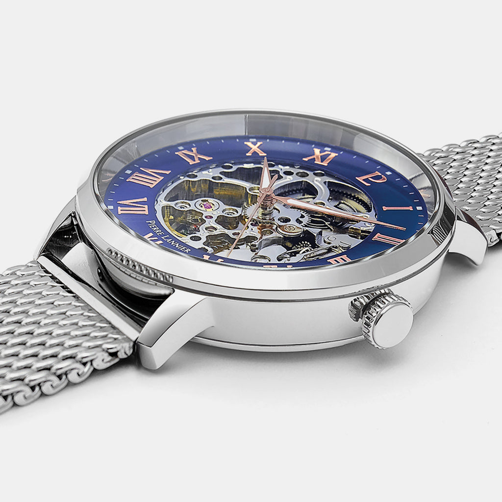 Men Automatic Blue Dial Analog Mesh Watch 391C168
