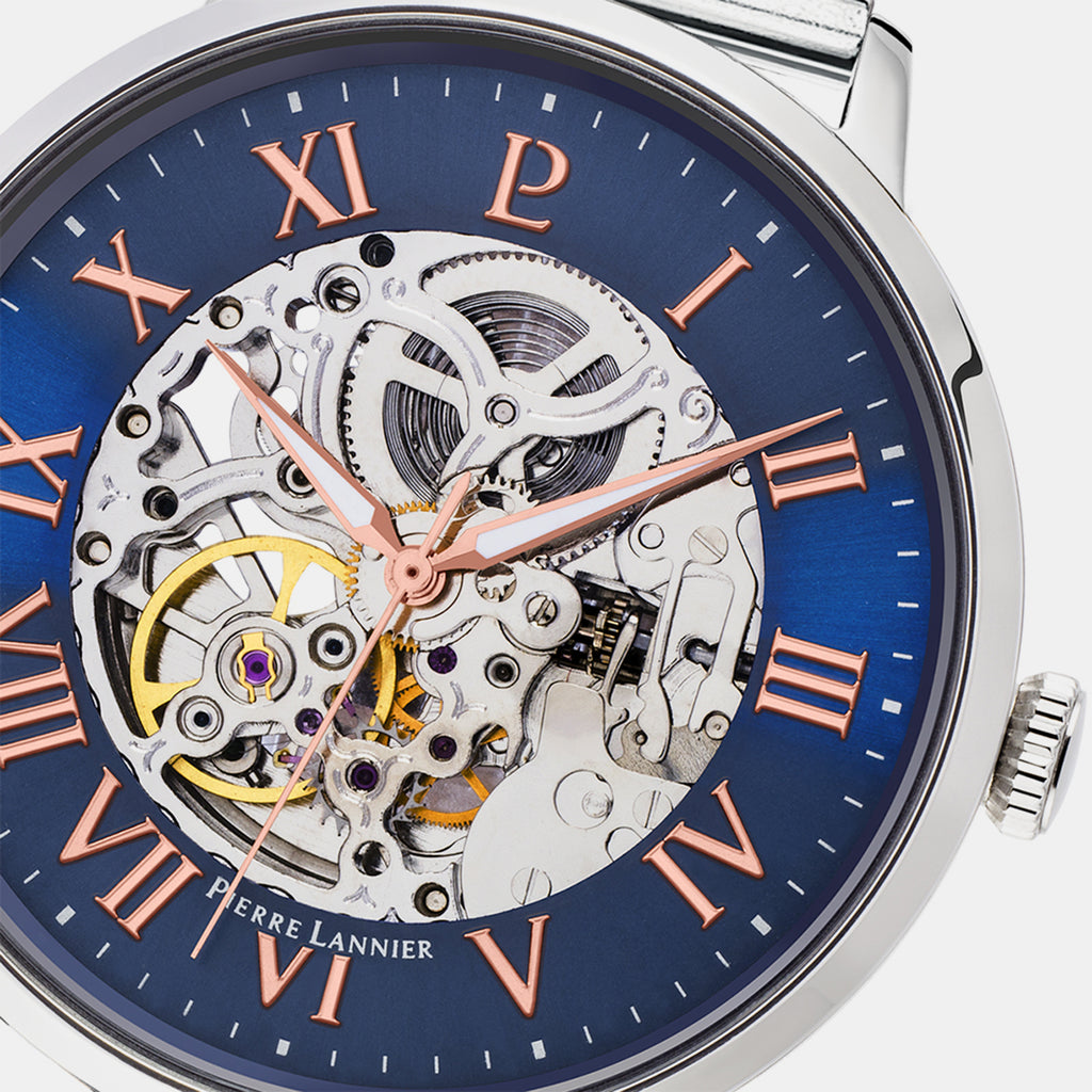 Men Automatic Blue Dial Analog Mesh Watch 391C168
