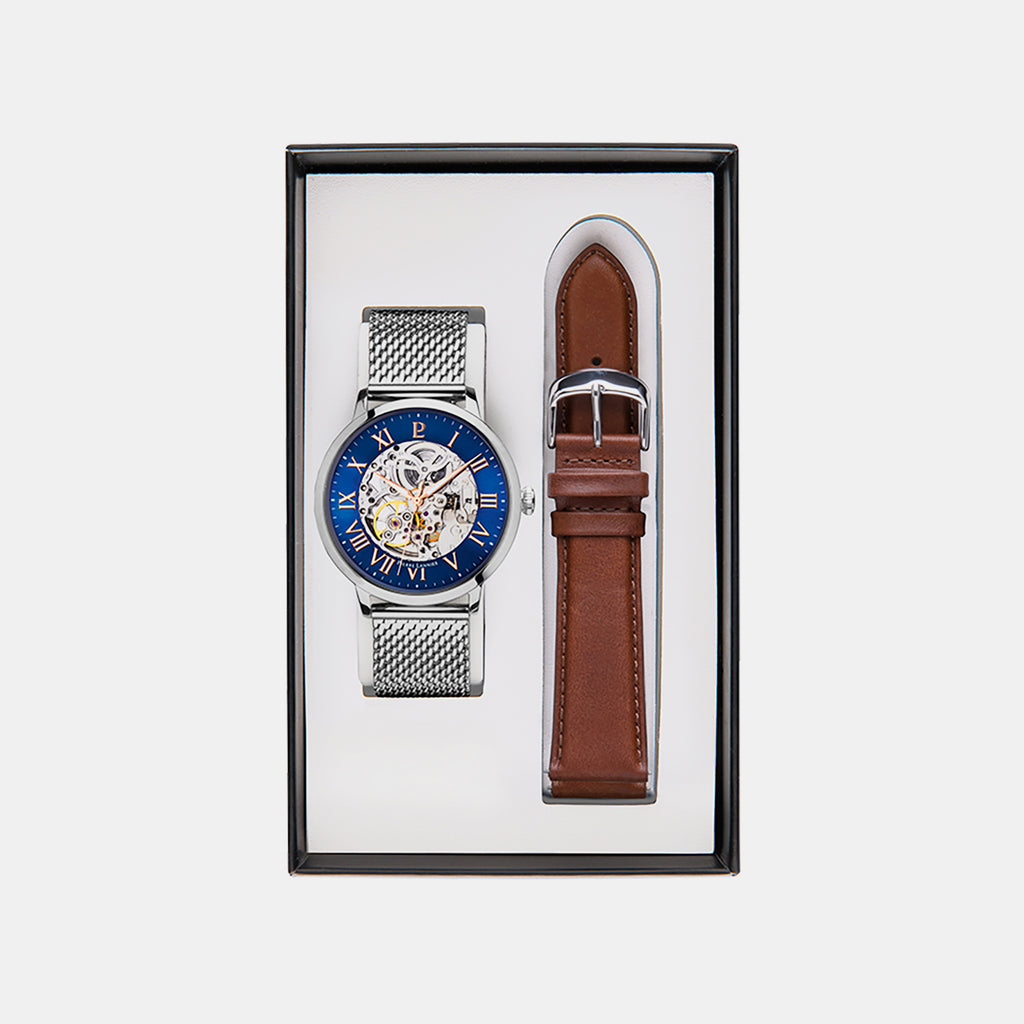 Men Automatic Blue Dial Analog Mesh Watch 391C168
