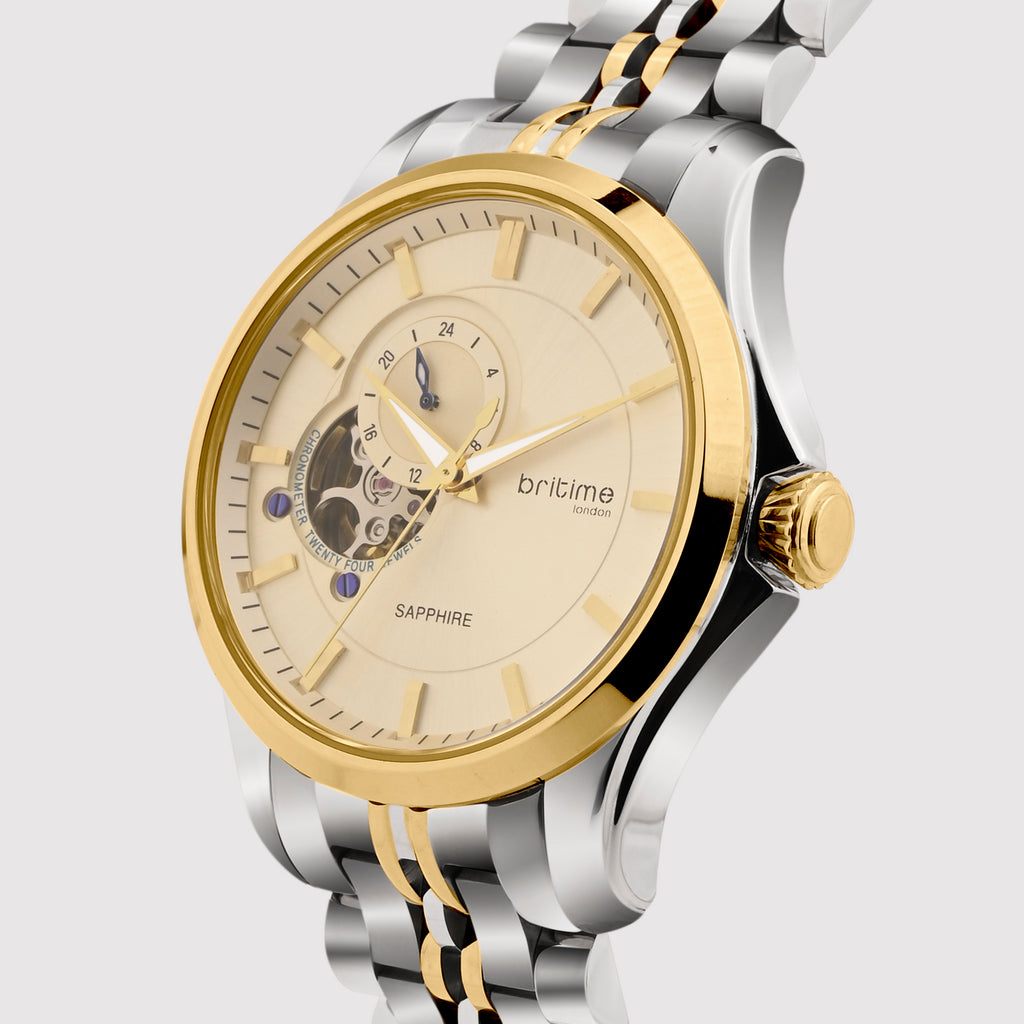 Men Automatic Gold Dial Multi-Function Stainless Steel Watch 166-M20904