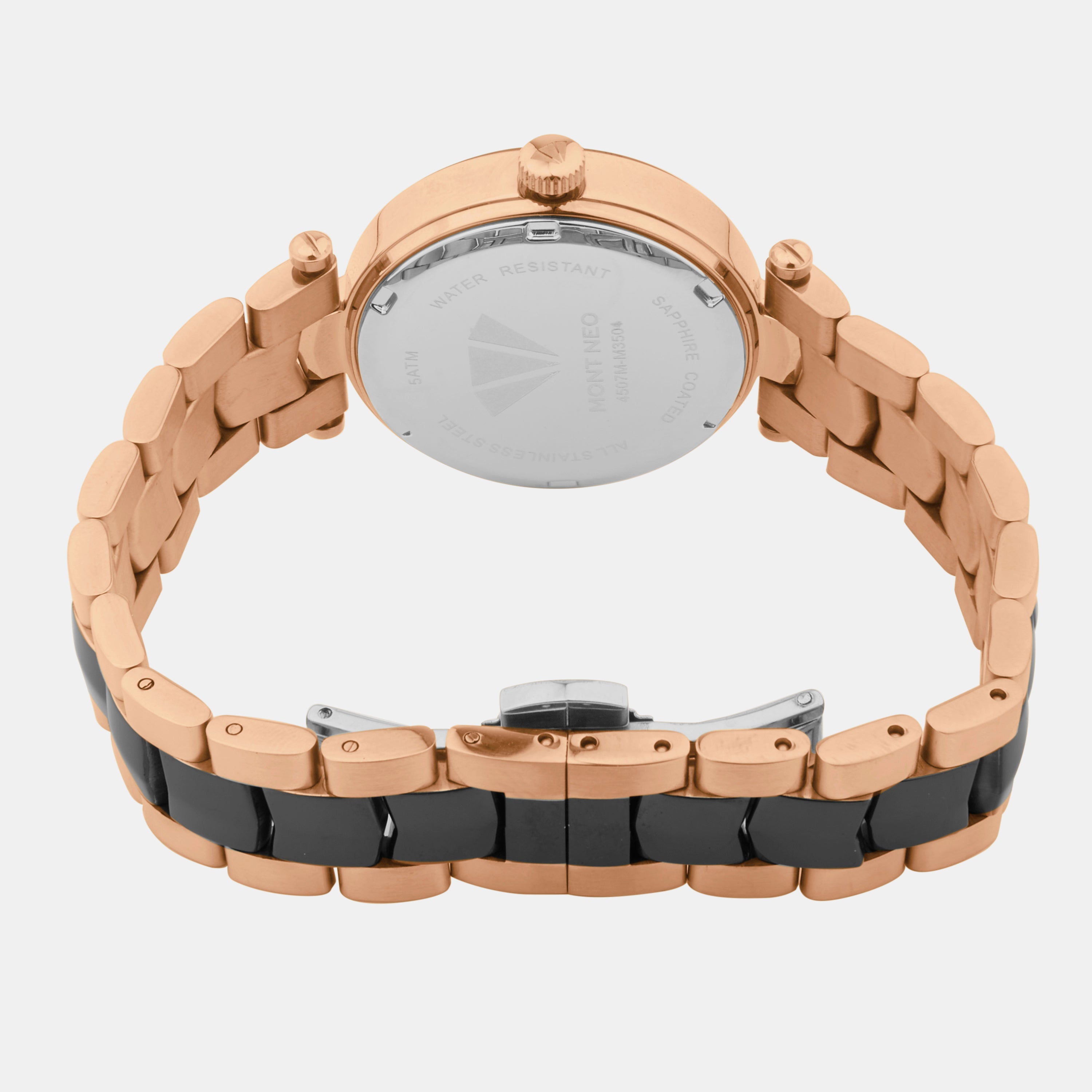 Women Quartz Black Dial Multi-Function Stainless Steel Watch 4507M-M3404