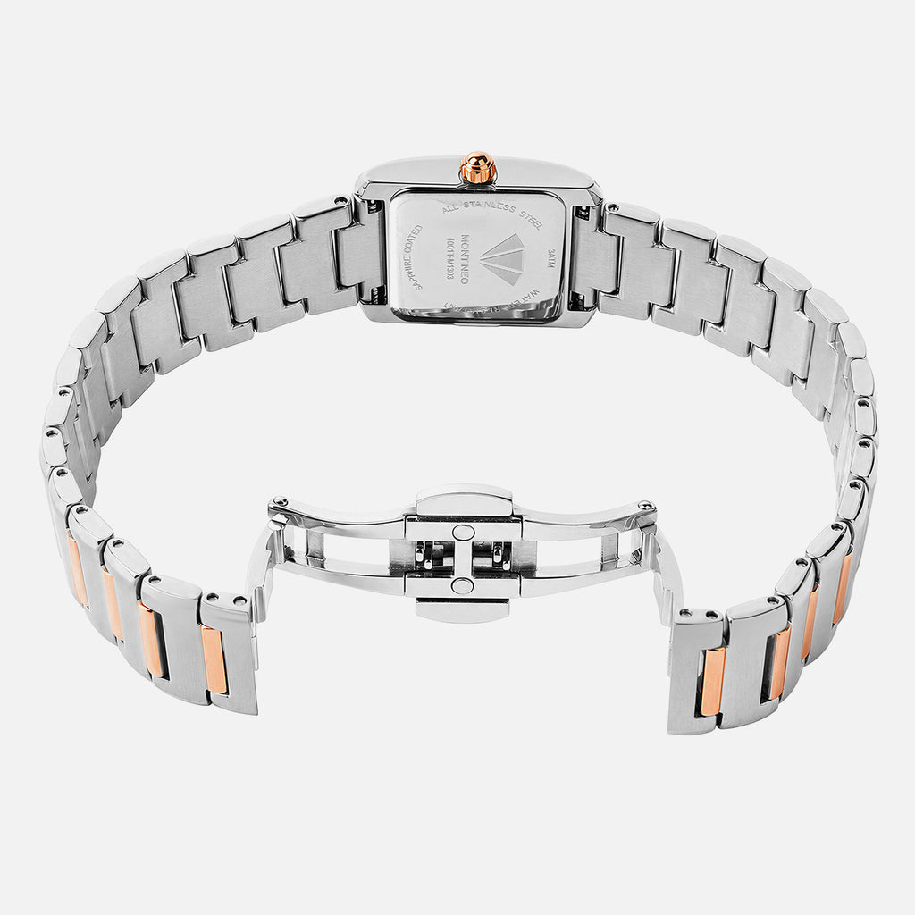 Women Quartz Silver Dial Analog Stainless Steel Watch 4001T-M1303