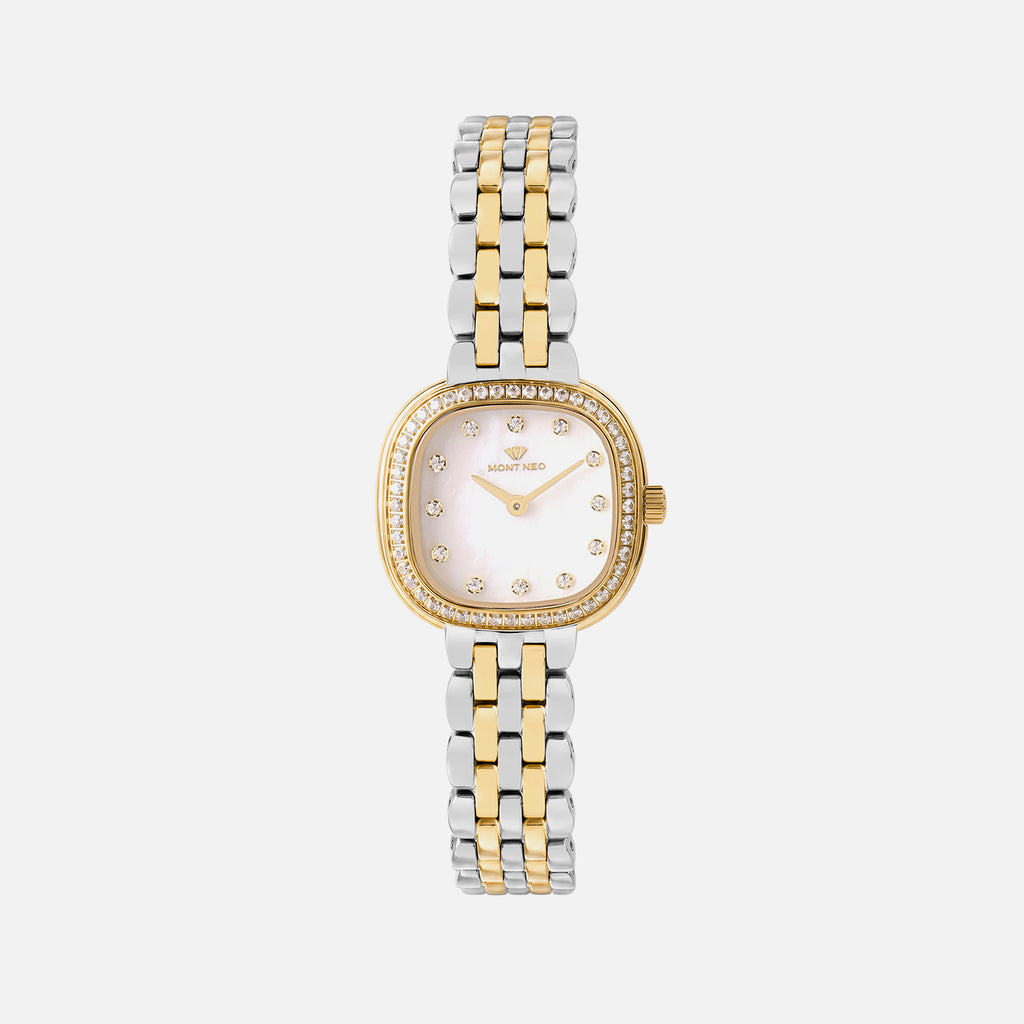 Women Quartz Gold Dial Analog Stainless Steel Watch 4004B-M1201