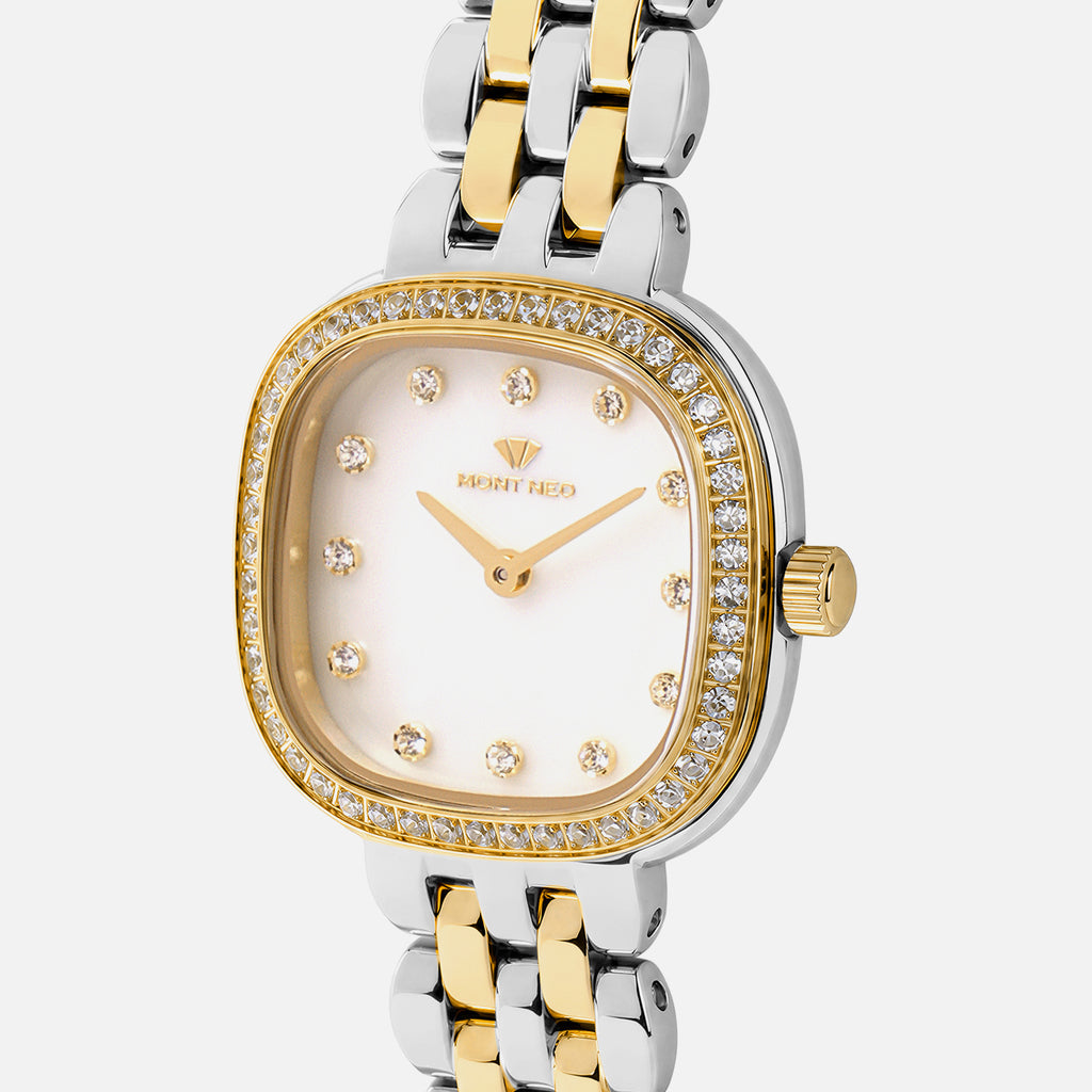 Women Quartz Gold Dial Analog Stainless Steel Watch 4004B-M1201