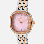 Women Quartz Pink Dial Analog Stainless Steel Watch 4004B-M1307