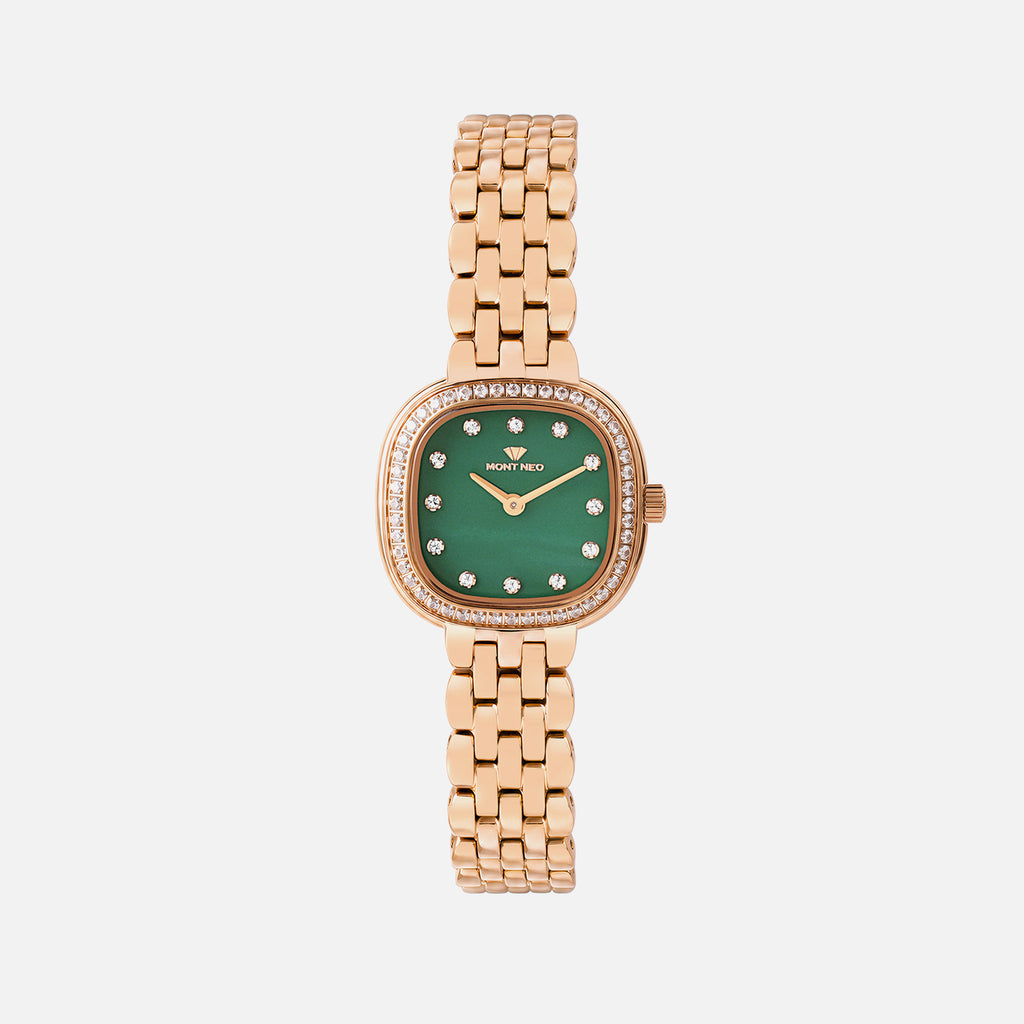 Women Quartz Green Dial Analog Stainless Steel Watch 4004B-M3314