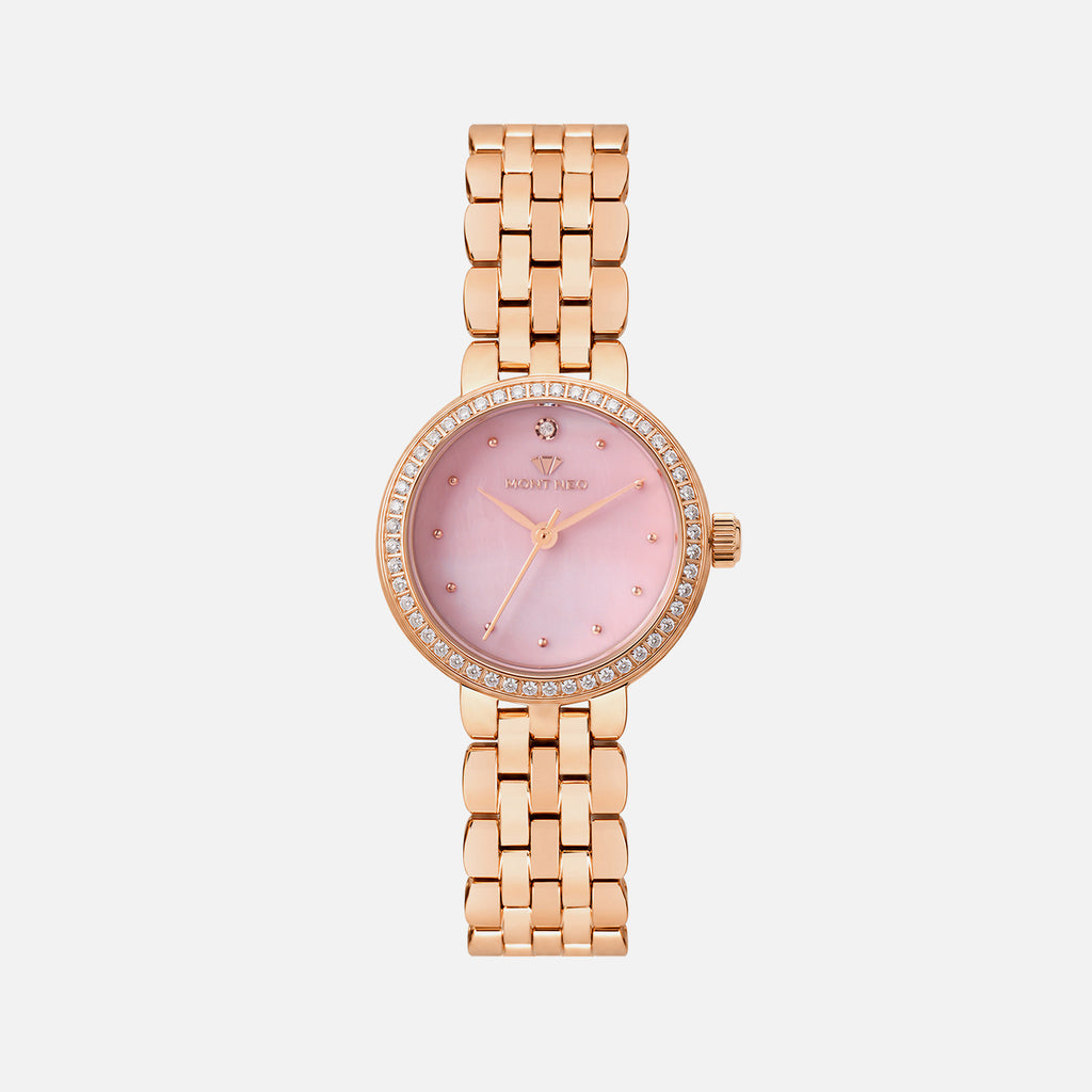 Women Quartz Pink Dial Analog Stainless Steel Watch 4005T-M3307