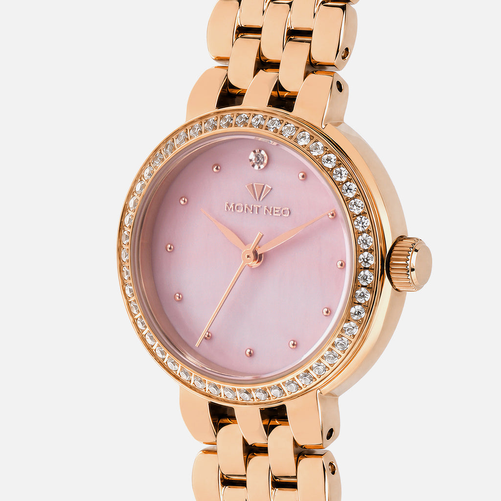 Women Quartz Pink Dial Analog Stainless Steel Watch 4005T-M3307