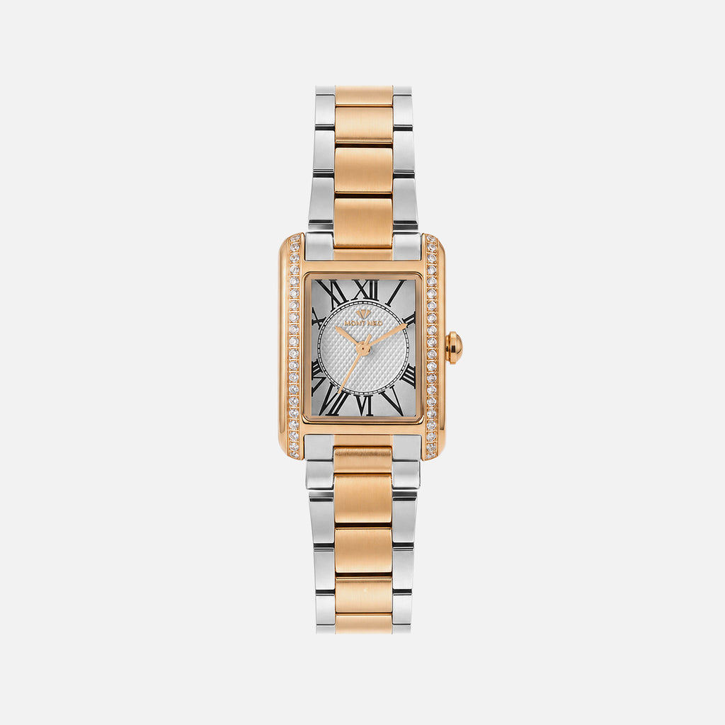 Women Quartz Silver Dial Analog Stainless Steel Watch 4008T-M1303