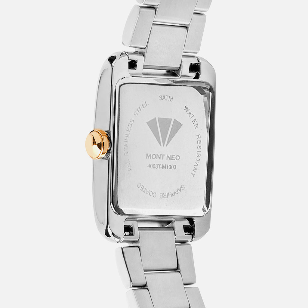 Women Quartz Silver Dial Analog Stainless Steel Watch 4008T-M1303