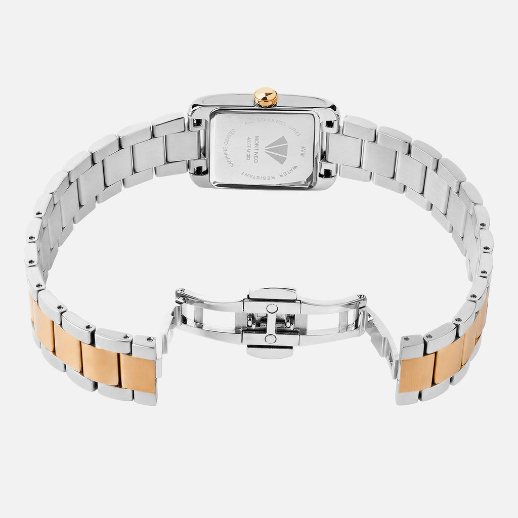 Women Quartz Silver Dial Analog Stainless Steel Watch 4008T-M1303