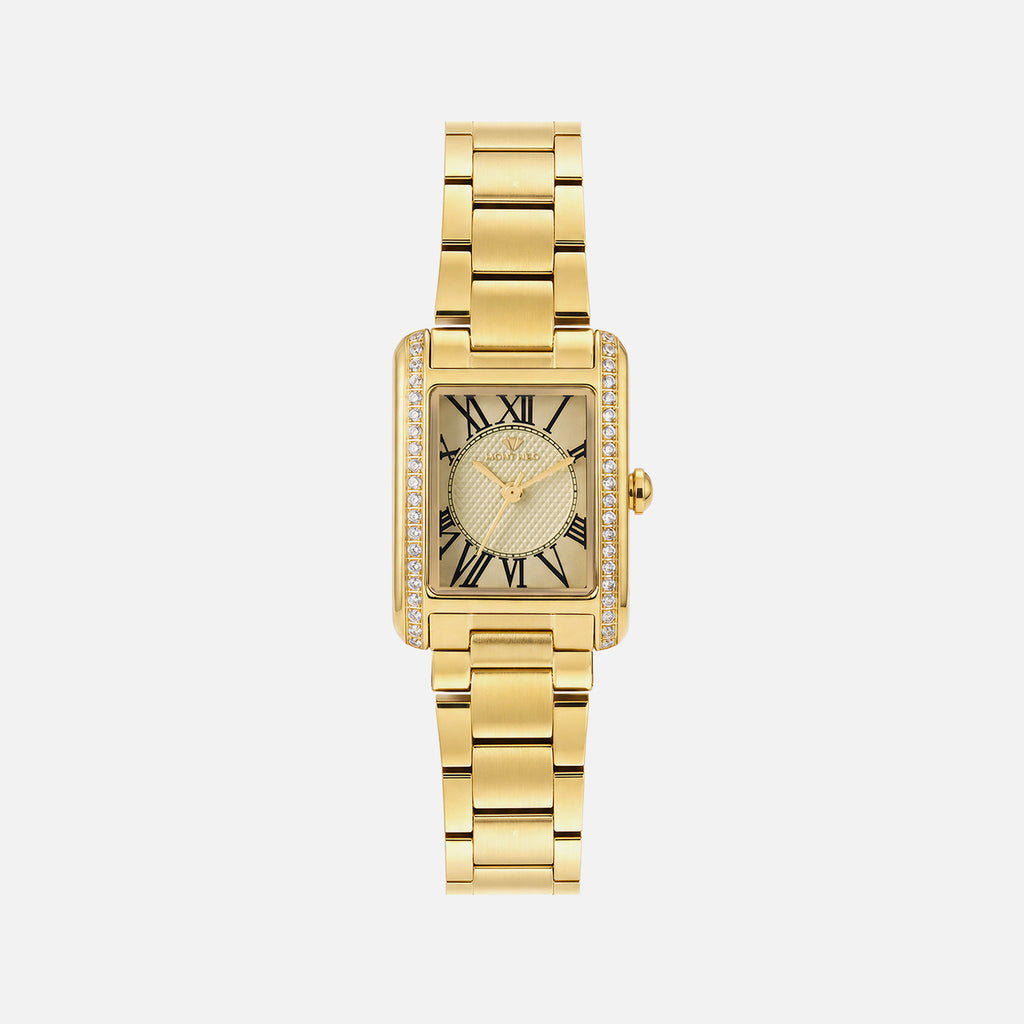 Women Quartz Gold Dial Analog Stainless Steel Watch 4008T-M2208