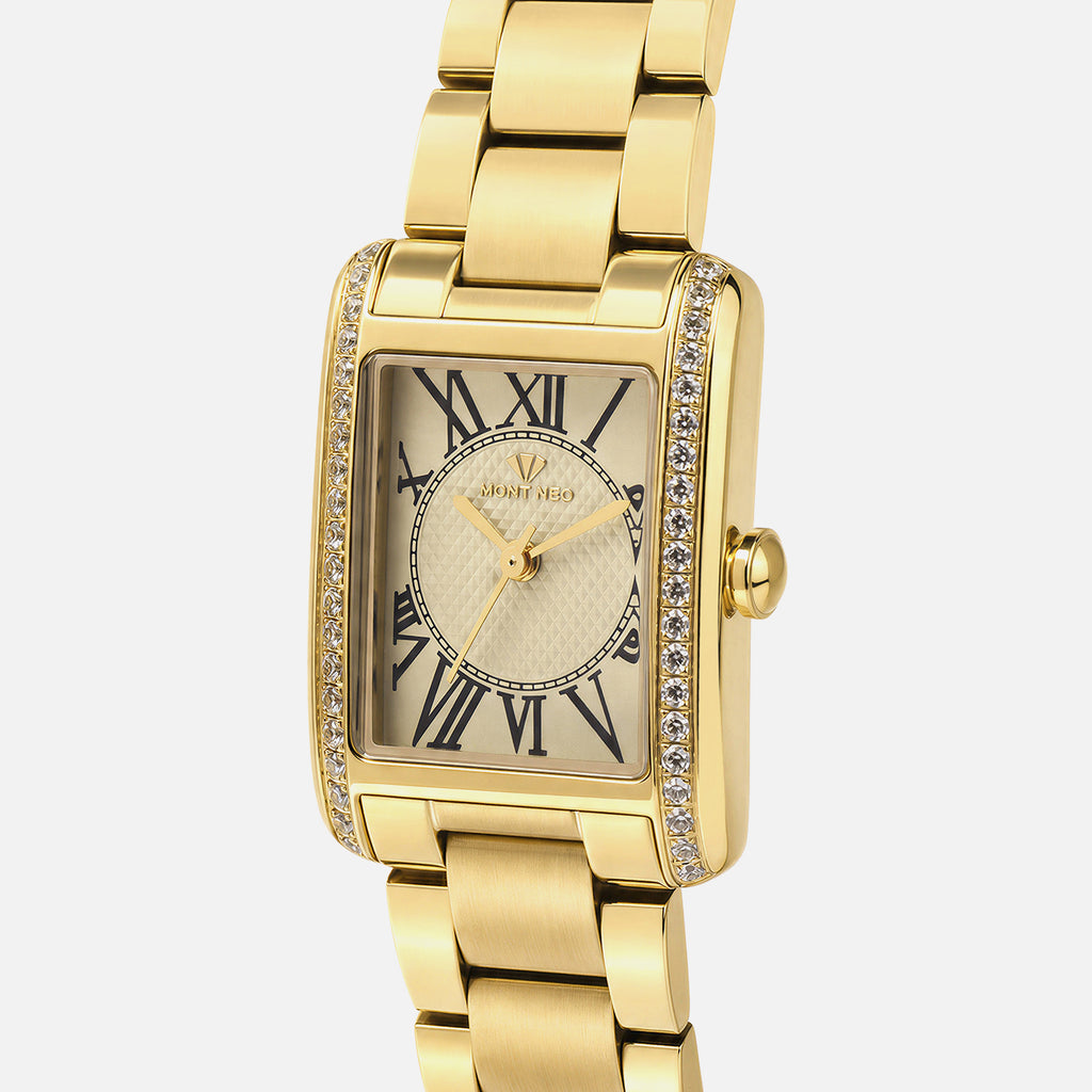 Women Quartz Gold Dial Analog Stainless Steel Watch 4008T-M2208