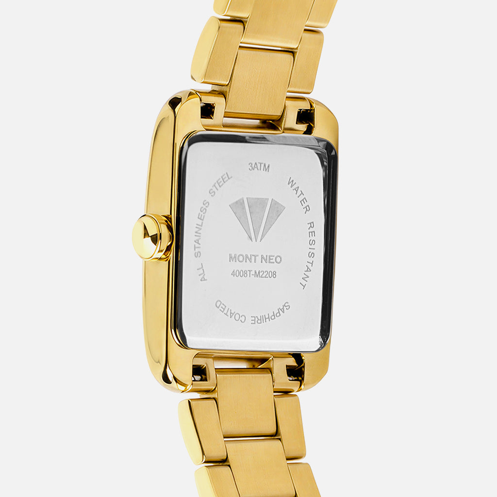 Women Quartz Gold Dial Analog Stainless Steel Watch 4008T-M2208