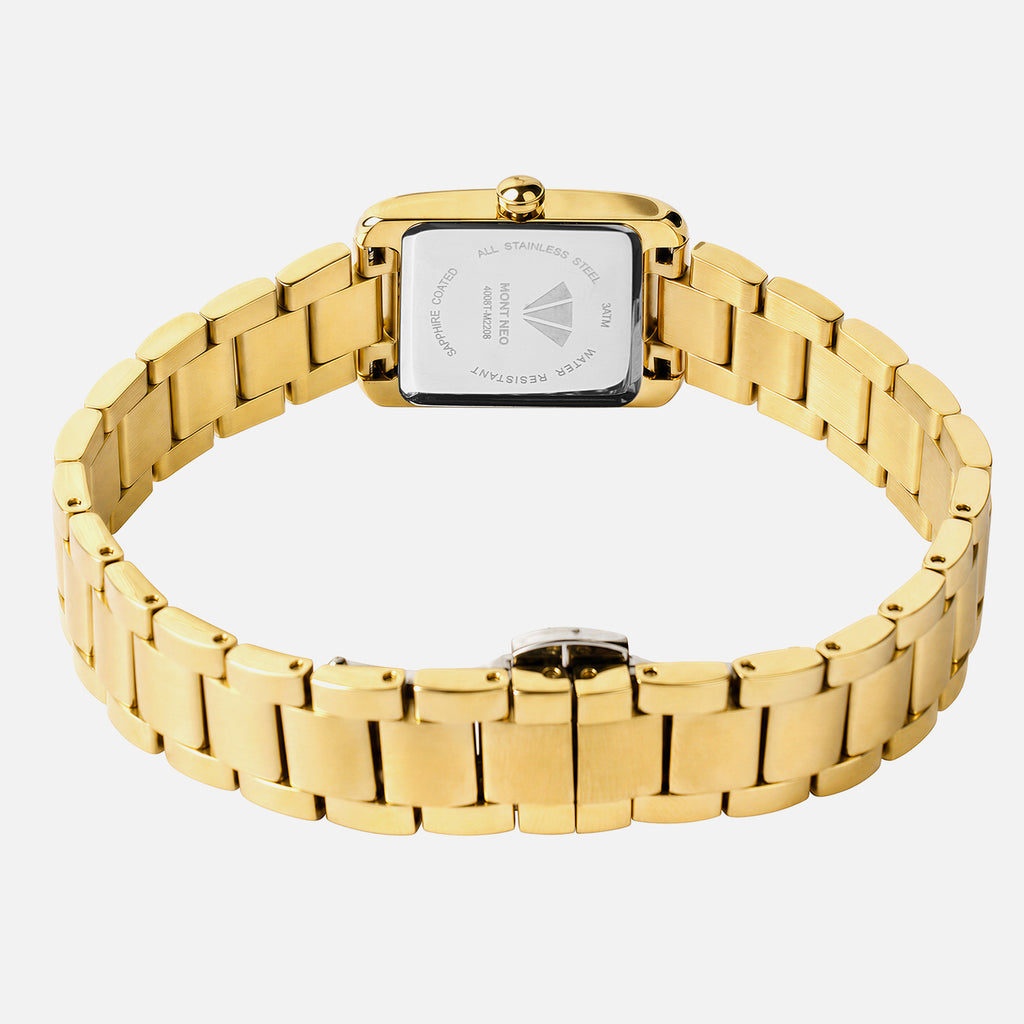Women Quartz Gold Dial Analog Stainless Steel Watch 4008T-M2208