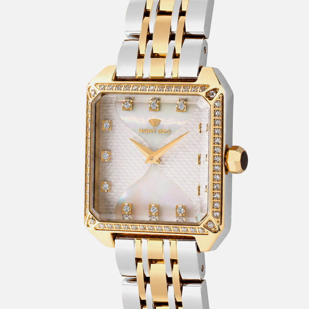 Women Quartz Gold Dial Analog Stainless Steel Watch 4009B-M1203
