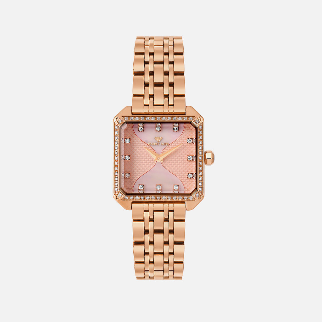 Women Quartz Pink Dial Analog Stainless Steel Watch 4009B-M3307