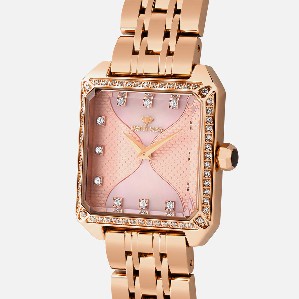 Women Quartz Pink Dial Analog Stainless Steel Watch 4009B-M3307
