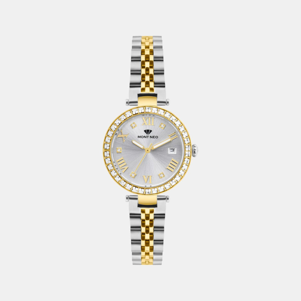 Women Quartz Silver Dial Analog Stainless Steel Watch 4505E-M1203